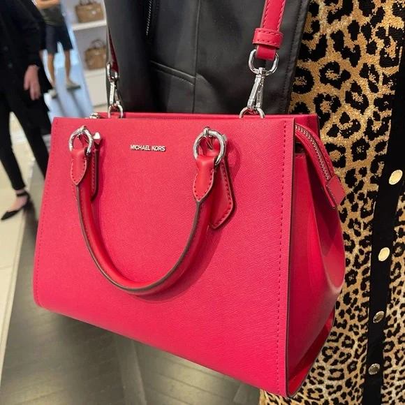 MICHAEL KORS Marilyn Medium Saffiano Leather Satchel
Dark Raspberry 
NWT - Picture 10 of 16